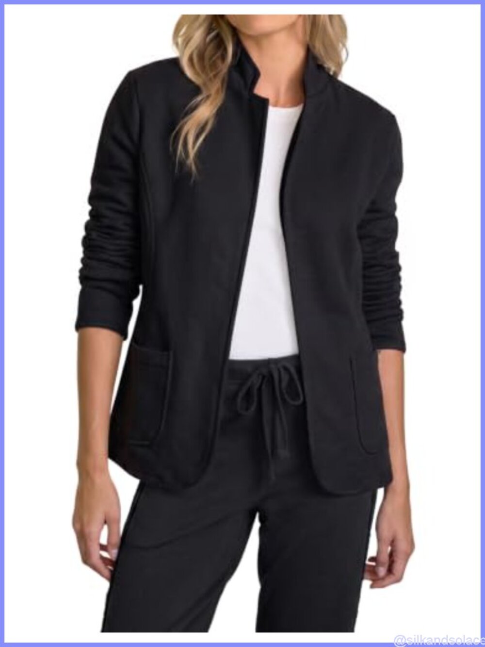 Sweatshirt Fabric Open Front Blazer Notch Lapel Suit Jacket Casual Coat